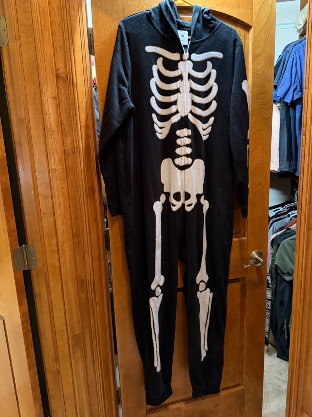 Adult Black Skeleton Jumpsuit Costume with Hood